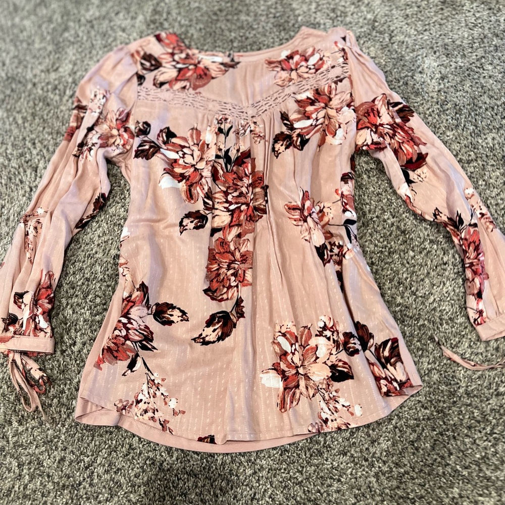 Maurices Pink Fitted Ruched Tie Front Blouse